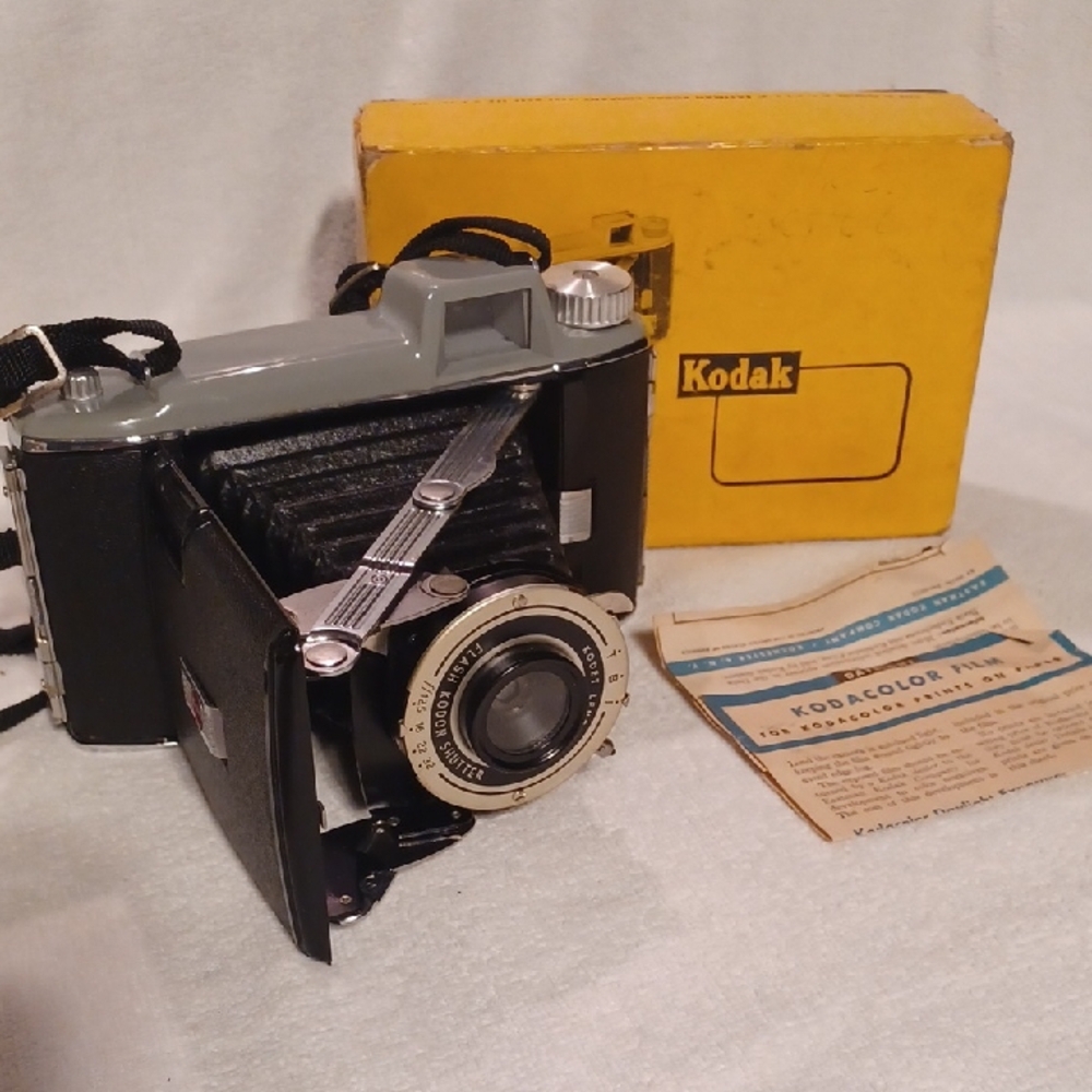 Kodak Black and Gray Folding Camera With Box And Instructions